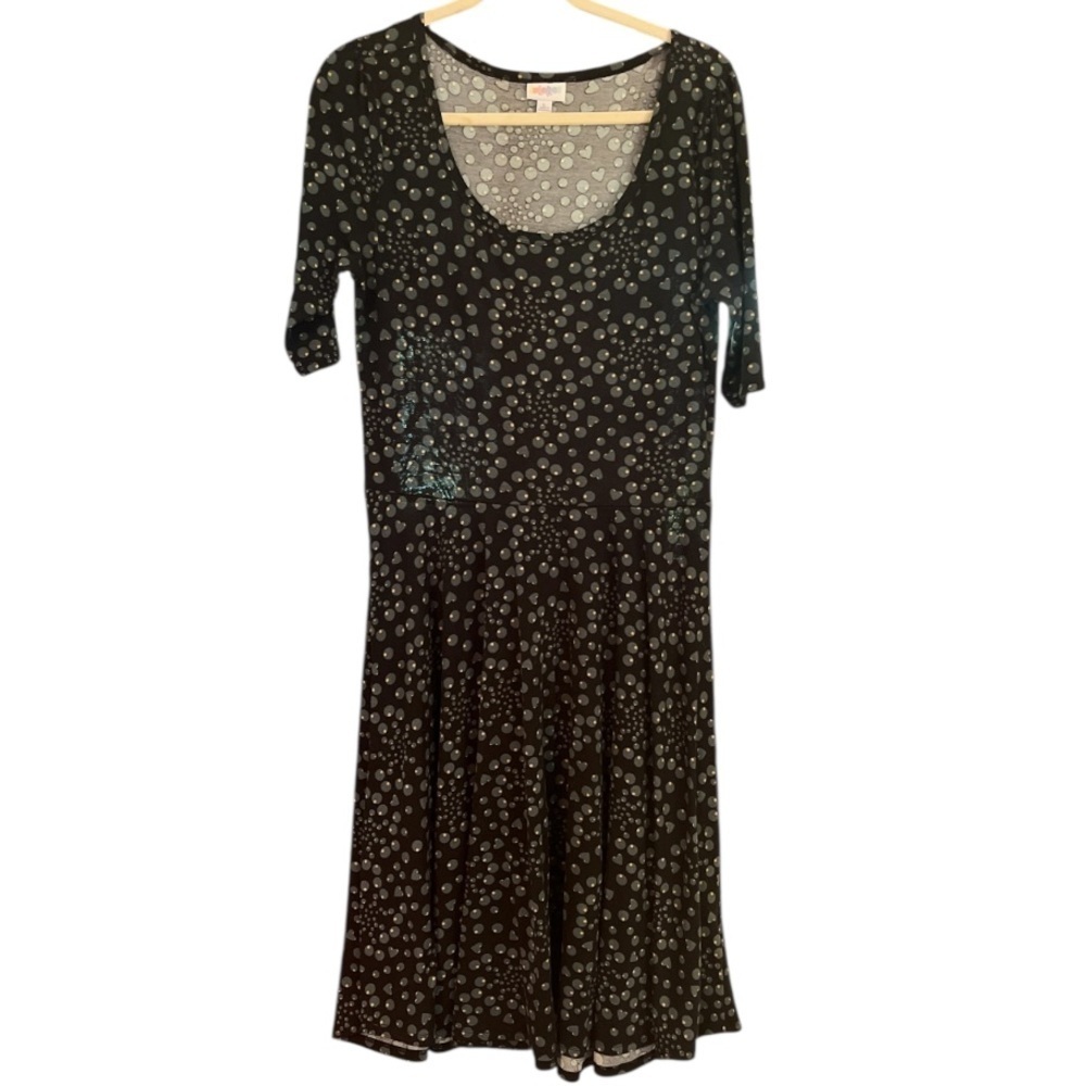 LuLaRoe Black Heart Bubble Sleeve Sundress Scoop Neck 3/4 Sleeve